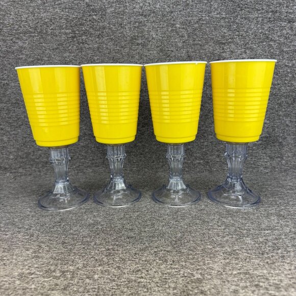 ✅Set Of 4 Yellow Solo Stem Cups Hard Plastic Vintage -16oz Each, 9" Tall - Picture 1 of 4